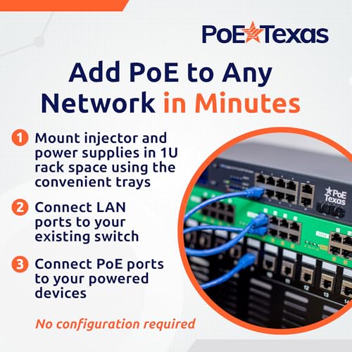 Image of PoE Texas 16 Port PoE /PoE+ Active Injector with 56V 240W Power Supplies & Rack Trays - Add Power Over Ethernet to Switch, Router - 802.3at /af Compliant Midspan for WiFi Access Points, IP Cameras, VoIP
