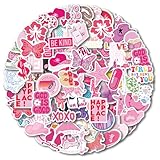 FEIXINUS 110 Pcs Pink Preppy Vinyl Sticker Party Supplies Vinyl Waterproof Sticker Aesthetic Stickers Decor Pink Party Mobile Phone Stickers for Laptop Water Bottle(Preppy)