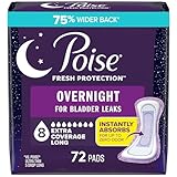 Poise Overnight Incontinence Pads, Ultimate Absorbency, 75% Wider Back, 72 Count
