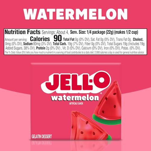 Image of Jell-O Gelatin Dessert Mix, Watermelon Flavor, Classic Fruit Gelatin for Easy Desserts, Snacks & Party Recipes, 3 oz (Pack of 12)