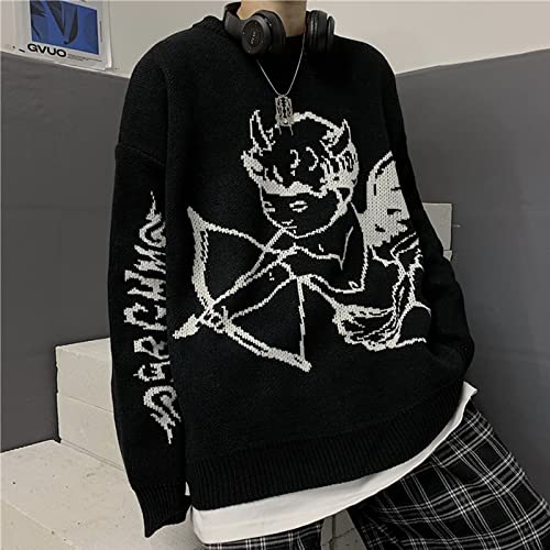 NCDUANSAN Harajuku Sweater Streetwear Men's and Women's Knitwear Fashion Hip Hop Harajuku Oversized Pullover(Black,L)2