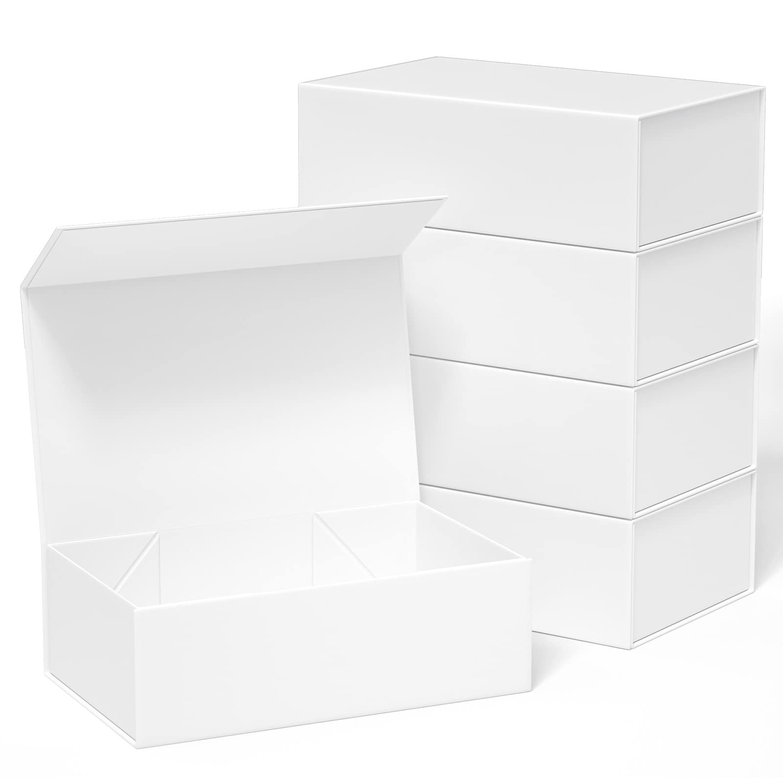 5 Pack White Gift Box, 12x6x4'' Gift box for Presents with Lids Magnetic Closure Rectangle Collapsible for Bridesmaid Proposal Box, Wedding, Christmas, Halloween, Birthday Gift Packging