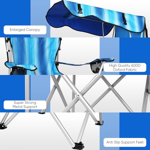 Image of VTOY Portable Camping Chair with Canopy - Folding Chair with Canopy, Durable 600D Oxford Canopy Chair for Camping, Beach, Picnics, Fishing & Sports