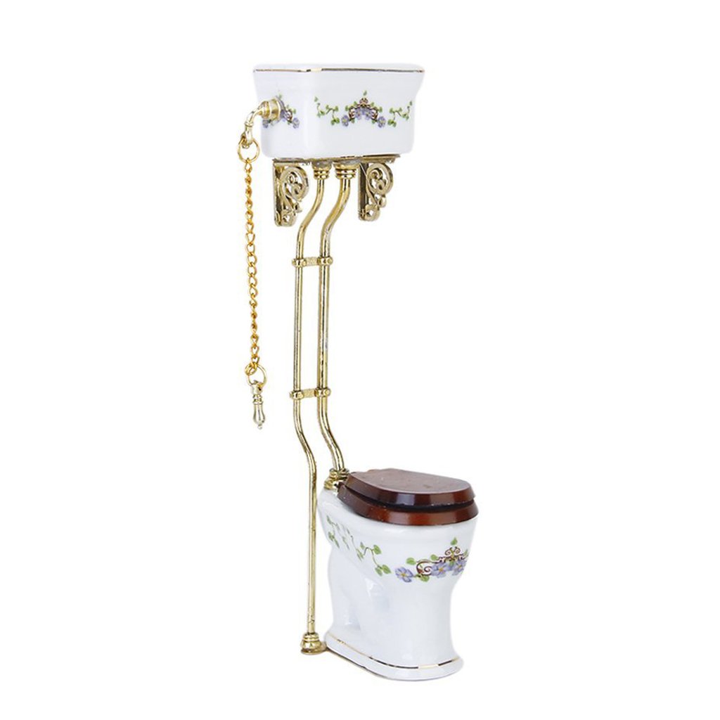 Herklotzn Vintage Victorian style bathroom porcelain toilet doll house miniature white + gold