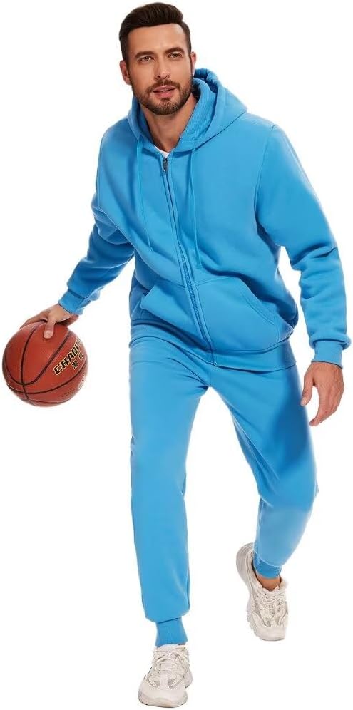 Men's hoodie sweatsuit Full-Zip thick fleece track suits casual jogger set outdoor sportswear