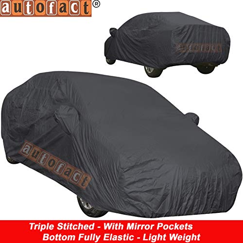 Image of Autofact Car Body Cover with Mirror Pockets Compatible for Renaults Duster (Triple Stitched, Bottom Fully Elastic, Dark Grey)