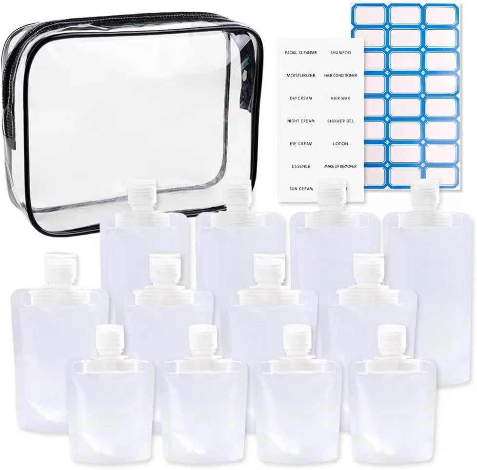 12PCS Travel Pouches for Toiletries,Refillable Empty
