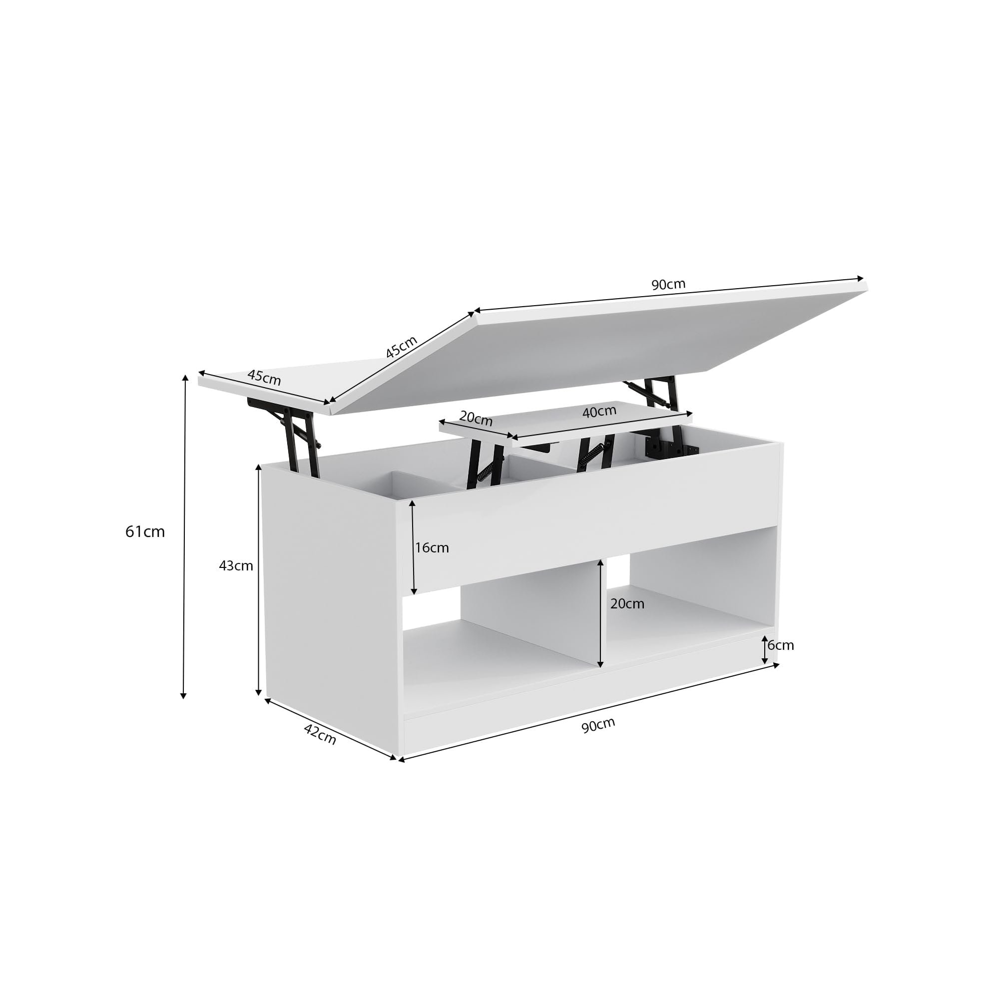 Mesa de café, mesa de salón ajustable en altura, mesa de café con placa elevadora, 2 compartimentos abiertos y almacenamiento oculto, mesa auxiliar rectangular para sofá, puede convertirse en
