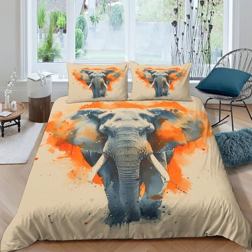 Housse de Couette Éléphant 140x200 Parure de Lit 3D Microfibre Douce Single