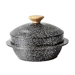 Bobikuke Non-Stick Korean Stone Bowl with Lid, 18 cm, Induction, Black