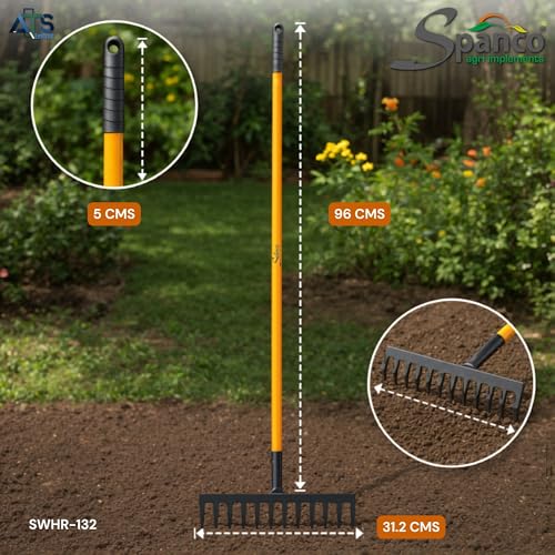 Image of Spanco Heavy Duty Garden Rake (10 Teeth) with Long Handle for Quick Clean Lawn | Garden Leaf and Garbage Hand Cultivator | Garden Rake for Grass (SWHR-130)