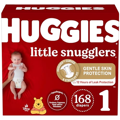 picture of a box of Huggies little snugglers size 1 diapers; includes a link to purchase on Amazon