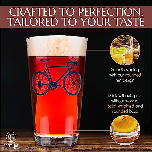 Greenline Goods - Bicycle Beer Glasses (Set Of 2) |16 Oz Drinkware With Colorful Cyclist Designs | Premium Decorative Glassware | Unique Gifts For Cyclists & Bike Riders [Navy] #TOP3