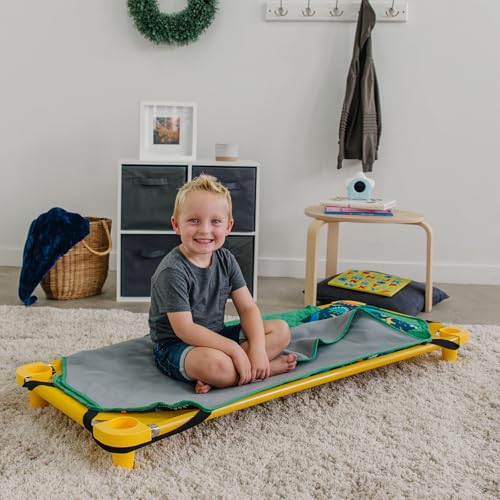 Image of Wildkin Modern Kids Nap Mat with Pillow for Boys - Cotton Blend, Elastic Straps, Toddler Sleep Mat for Daycare, Preschool, Kindergarten & Travel, Ages 3-7, Machine Washable - Jurassic Dinosaurs