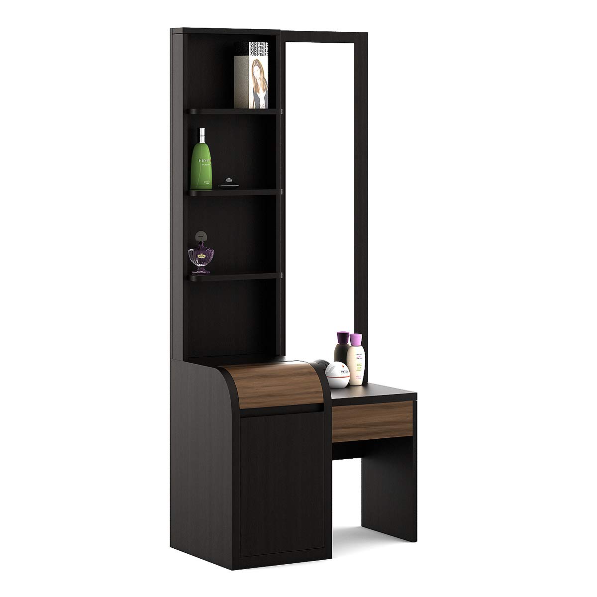 Spacewood Dressing Table with Storage | 3 Year Warranty | Dressing Table with Mirror, Dresser Tabl|Engineered Wood - Natural Wenge-image-0