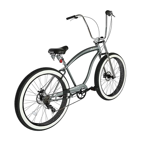 Bicicleta Tracer Avalon GT7 Playera de 26", 7 velocidades con frenos de disco, marco de acero Hi-Ten gris mate, sillín ancho con resortes dobles y manillar elevado para adultos (mgry1) miniatura 3