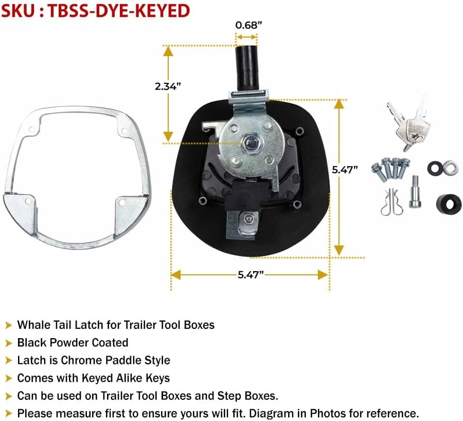 Mytee Products Underbody Truck Tool Box Latch Replacement Lock w/Keys - Black Powder Coated Latch w/Chrome Paddle - Tool Box Lock Replacement for Trucks, RV, Trailer, UTV, ATV