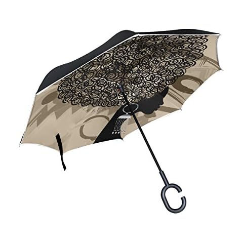 Double Layer Inverted Umbrella African American Woman Reverse Folding Travel Umbrella C Shape Handle Travel Golf Umbrella Cover