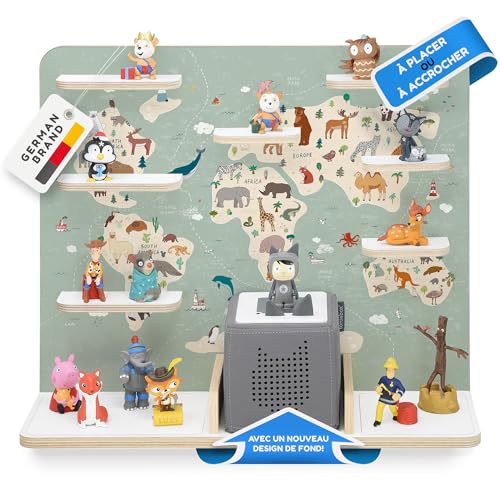 stadtecken étagère en Bois I Convient pour la Toniebox et Tonies I Rangement Parfait pour Tonie dans la Chambre des Enfants I À Monter ou à Suspendre (Atlas, Grande)