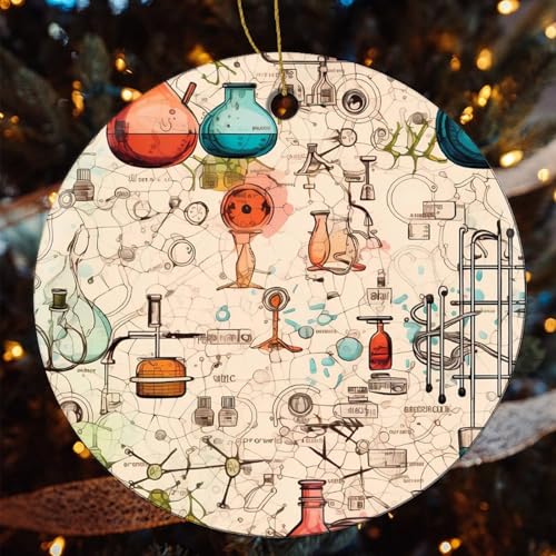 Science Chemical Knowledge Christmas Ornaments Round Hanging Pendent Ceramic Christmas Trees Decoration 4 Pcs - Image 6