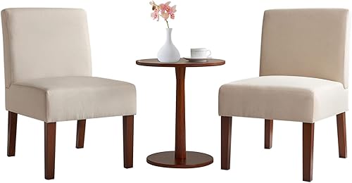 Miniatura 2 de Taiweny Juego de 2 sillas decorativas y mesa auxiliar juego de 2 sillas de lino sin brazos y mesa auxiliar redonda de madera para sala de estar