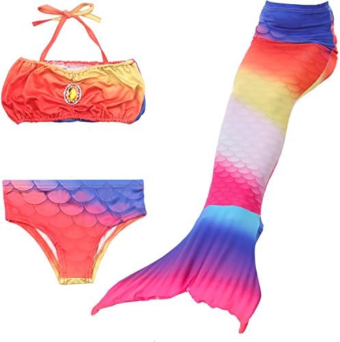 Kakawayi Girls 3 Pcs Sets Mermaid Tail Swimmable Bathingsuit