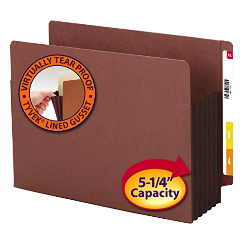 Smead-End-Tab-File-Pocket-Reinforced-Straight-Cut-Tab-5-14-Expansion-Extra-Wide-Letter-Size-Redrope-with-Dark-Brown-Gusset-10-per-Box-73691