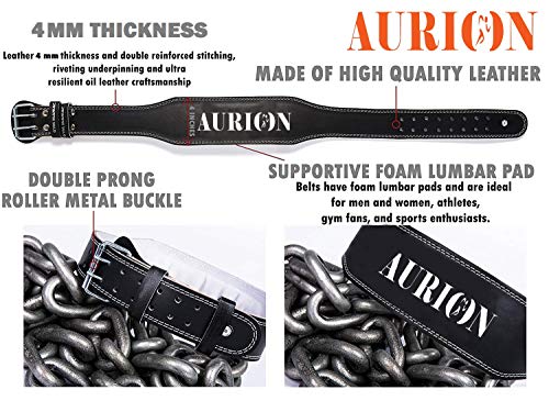 Image of Aurion premium Super Comfort and Durable Weight Lifting Belt (Large, Black, Pack of 1) & AURION Durable Premium Weight Lifting Training Wrist Braces - 1 Pair (Black x Orange, 19 inch)