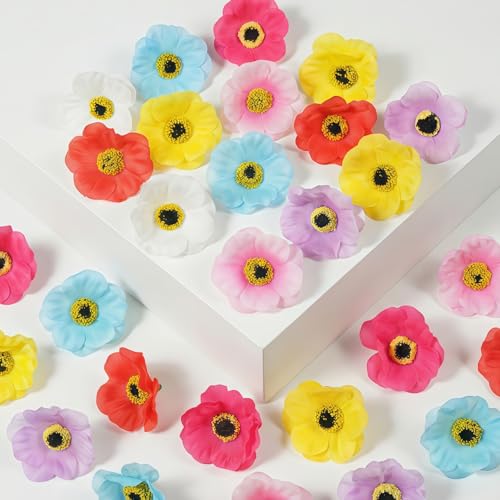 WANGWANG Lot de 28 fleurs artificielles pour décoration de printemps, environ Ø 4 à 5 cm, fleurs en plastique pour jardin, mariage, fête, maison, bricolage, scrapbooking