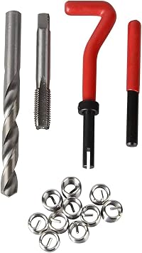 Shkalacar Metric Helicoil Thread Repair Kit, Heli Coil HSS Drills Inserts Taps & Tools, 15Pcs M5 M6 M8 M10 M12 M14 Helicoil Car Pro Coil Tool M12 * 1.25