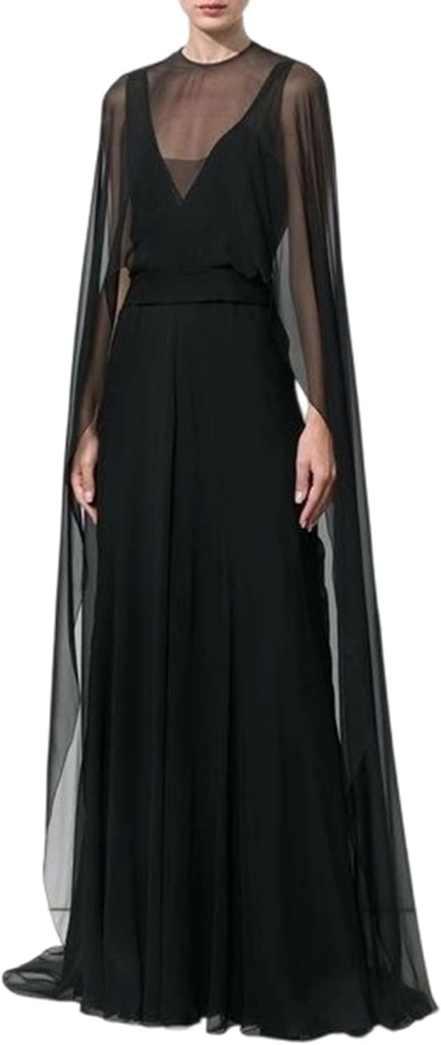 Women Long Chiffon Shawl For Evening Dresses Mesh Sheer Cape Shrug Cover Up Dress Party Poncho Top Elegant Capelet
