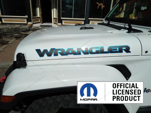 Decal Mods Wrangler Hood Graphic Vinyl Decal fits Jeep Wrangler JL/JT (2018-2025) Matte Black with 4xe Blue Outline (Set of 2) BLU4XE | UV1R1