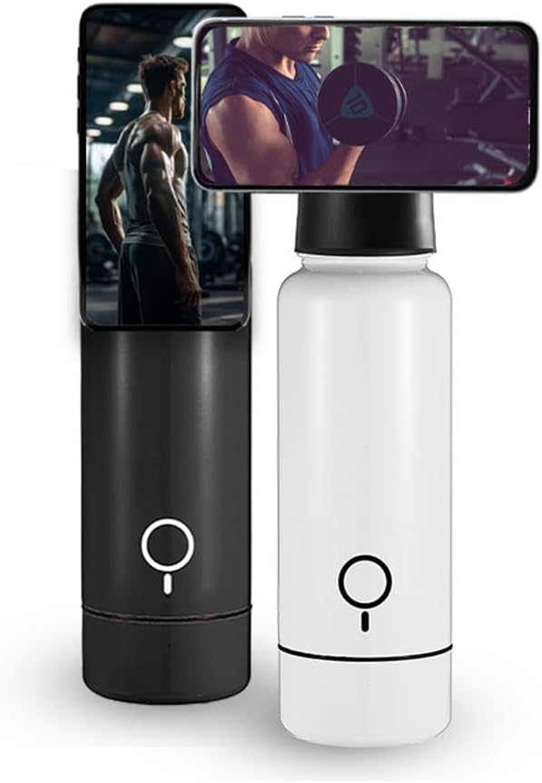 Magnetic Water Bottle With Phone Holder,Stainless Steel Insulated Flask With Magnetic Phone, Storage, for Car, Fitness, Travel, Leakproof, Strong Magnet, Tumbler, White (White)