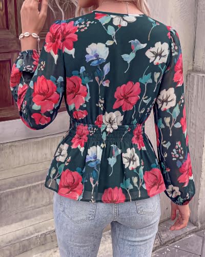 BTFBM Womens Tops Dressy Casual Floral V Neck Long Sleeve Chiffon Shirts — view 3