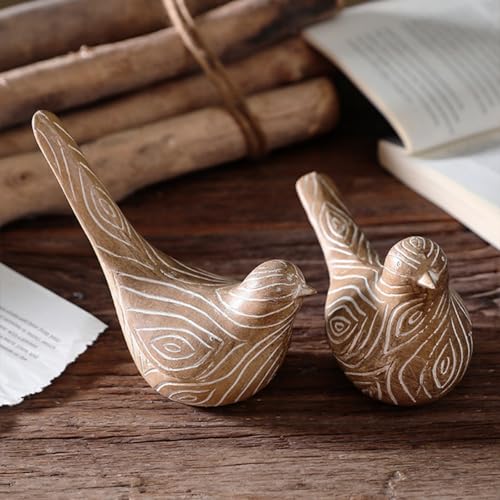 OWADAR Boho Bird Statue, Vintage Bird Figurine Sculpture for Home Decor, Shelf Decor, Living Room, Bedroom, Office, Decorative Bird Gift for Women - Vintage Pair