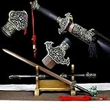 ✿ MATERIAL NATURAL: La hoja de nuestra espada de madera está hecha de palo de rosa natural, que tiene una buena sensación al tacto, hoja de cuatro lados, textura fina y una fragancia ligera. Handguard está hecho de aleación de alta calidad. La vaina está hecha de ébano de primera calidad con una cuerda exquisita.