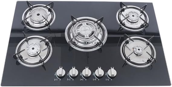 Xuthusman 30 Inch w/5 Burners Built-In Stove Natural Gas Cooking Stove Cooktop LPG/Propane Gas Hob Kitchen Cooker with Flameout Protection Easy to Clean