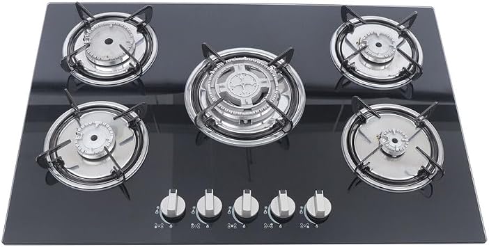 Xuthusman 30 Inch w/5 Burners Built-In Stove Natural Gas Cooking Stove Cooktop LPG/Propane Gas Hob Kitchen Cooker with Flameout Protection Easy to Clean