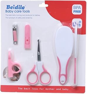 طقم نايه للأطفال 6 قطع (فرشاه + مشط + مقص + قطافه+غطاء للقصفه), أزرق فاتح و ابيض DR-A-603