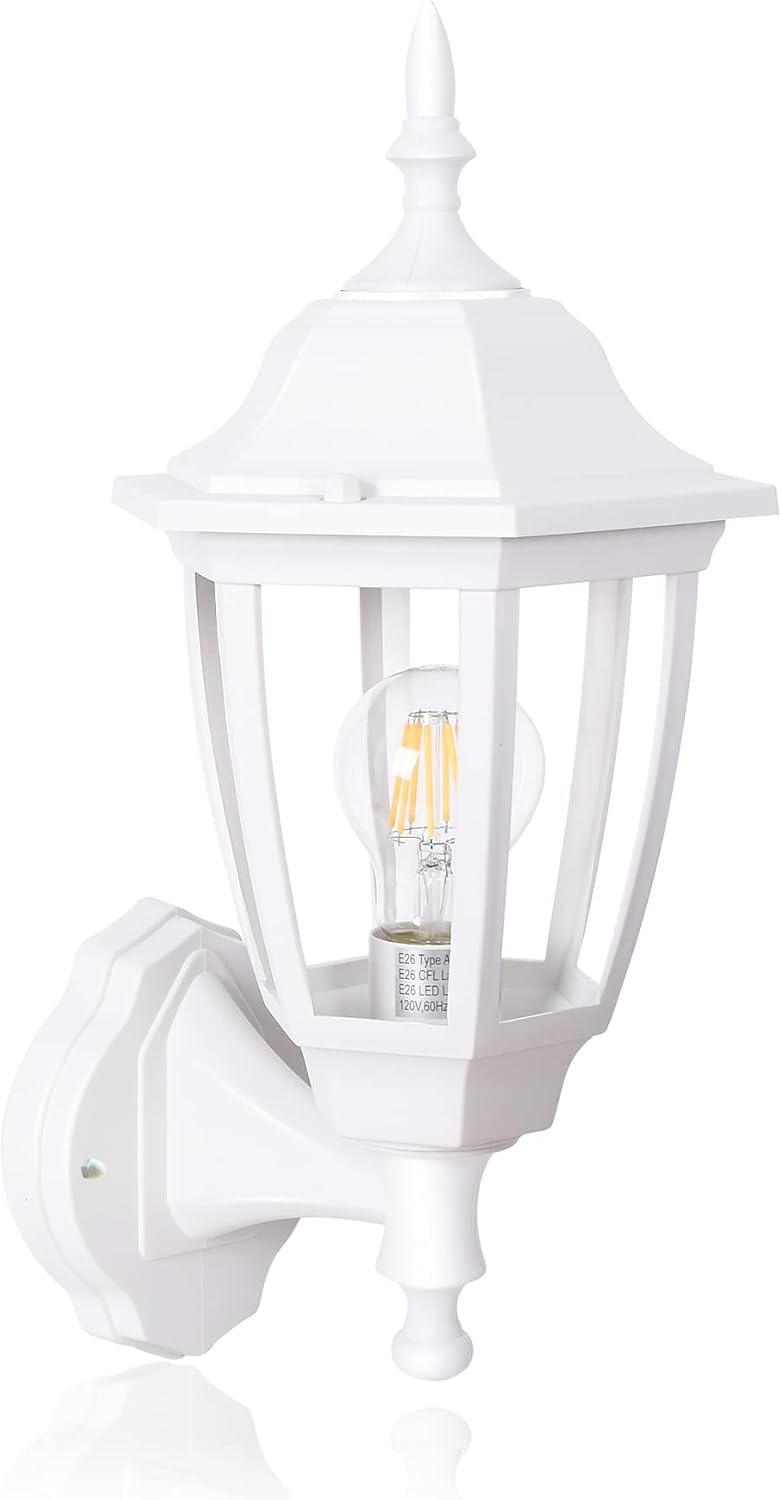 FUDESY Outdoor Wall Lantern, Exterior Waterproof Wall Sconce Light Fixture, White Front Porch Light Wall Mount for Garage, Patio, Yard, FDS2542EW (Bulb Included)