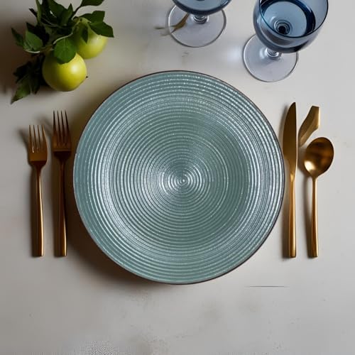 Image of Freakway Rustic Stoneware Quarter Plate - 7.3 inch Textured Ceramic Plate with Matte Glaze Finish, Dishwasher & Microwave Safe - Modern Farmhouse Style Tableware for Everyday Use (Sage Green) - Set of 4