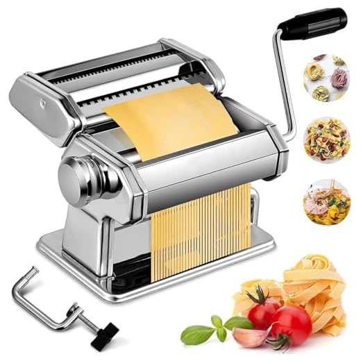 Pasta Maker, 150 Roller Pasta Machine, 7 Adjustable Thickness Settings Noodles Roller with 2-in-1 Noodles Maker with Rollers and Cutter, Perfect for Spaghetti,Fettuccini, Lasagna or Dumpling Skins (smooth silver)