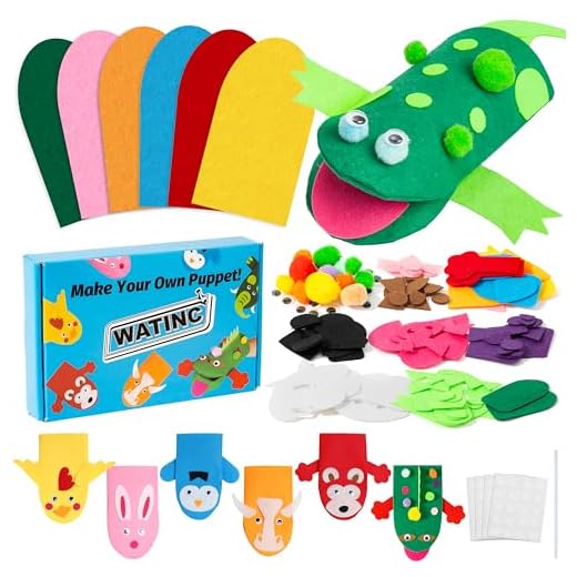 WATINC 6Pcs Hand Puppet Making Kit, Art Craft Felt Sock Puppet Toys, Creative DIY Make Your Own Pompoms Wiggle Googly Eyes Storytelling Role Play Party Supplies Gift for Girls Boys (Animals)