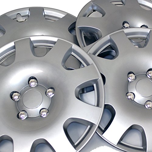 Image of WC3-15-502-S - Pack of 4 Hubcaps - 15-Inches | Silver | Style 502 Style Snap-On (Pop-On) Type Metallic Silver Wheel Covers Hub-caps