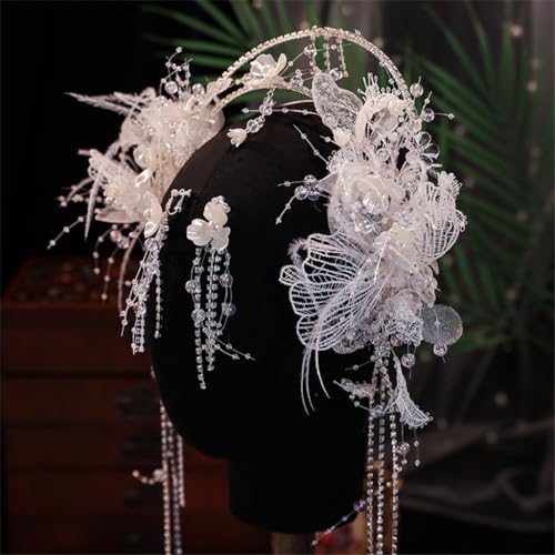 Tocado de novia diadema doble cómoda sin dolor con plumas 4