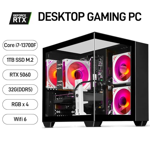 LXZ Gaming Desktop Computer with Core i7-13700F, 32GB DDR5 RAM, 1TB SSD, GeForce RTX 5060 Graphics Card Hochleistungs-Gaming- & Design-Computer