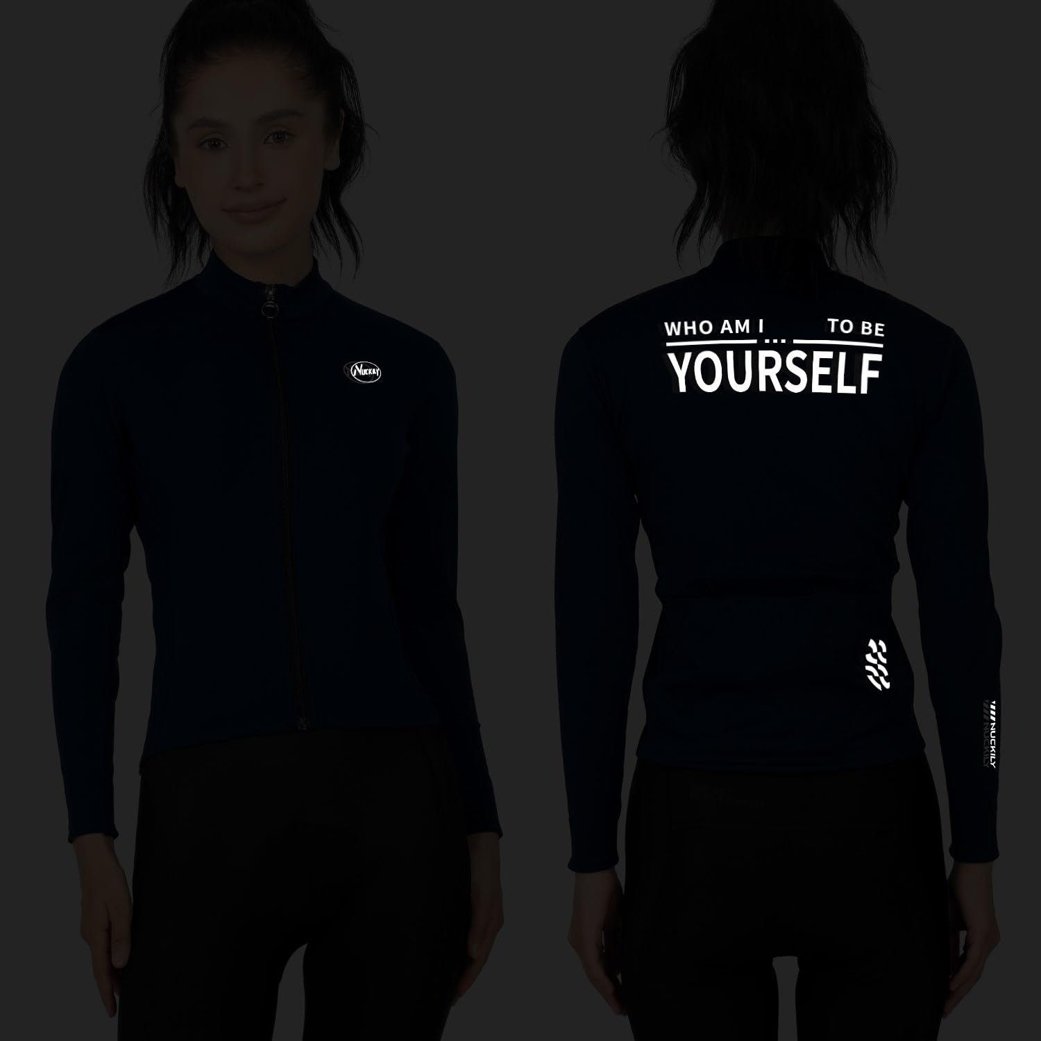 NUCKILY Radtrikot Damen Langarm, Fahrradtrikot Winter-Thermo-Fleece-Radjacke mit Taschen für Kaltes Wetter Reiten Radfahren Top