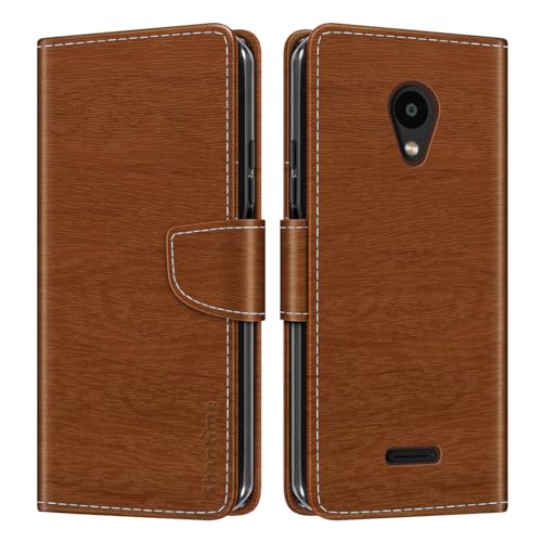 Shantime Funda Cartera de Cuero Compatible con Meizu C9 Pro, Tapa de Color con Ranuras, Cierre Magnético Protección Completa(Marrón)