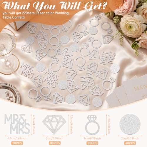 Image of Sumind 220 Pieces Silver Wedding Table Confetti, Paper Mr and Mrs Silver Diamond Ring Circle Dots Diamond Glitter Confetti for Marriage Ceremony Anniversary Valentine