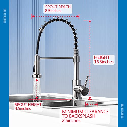 Kitchen Sink Faucet, Kitchen Faucets With Pull Down Sprayer Wewe Stainless Steel Single Handle Single Hole Brushed Nickel Commercial Industrial Spring Pull Out Laundry Farmhouse Kitchen Faucet #TOP5